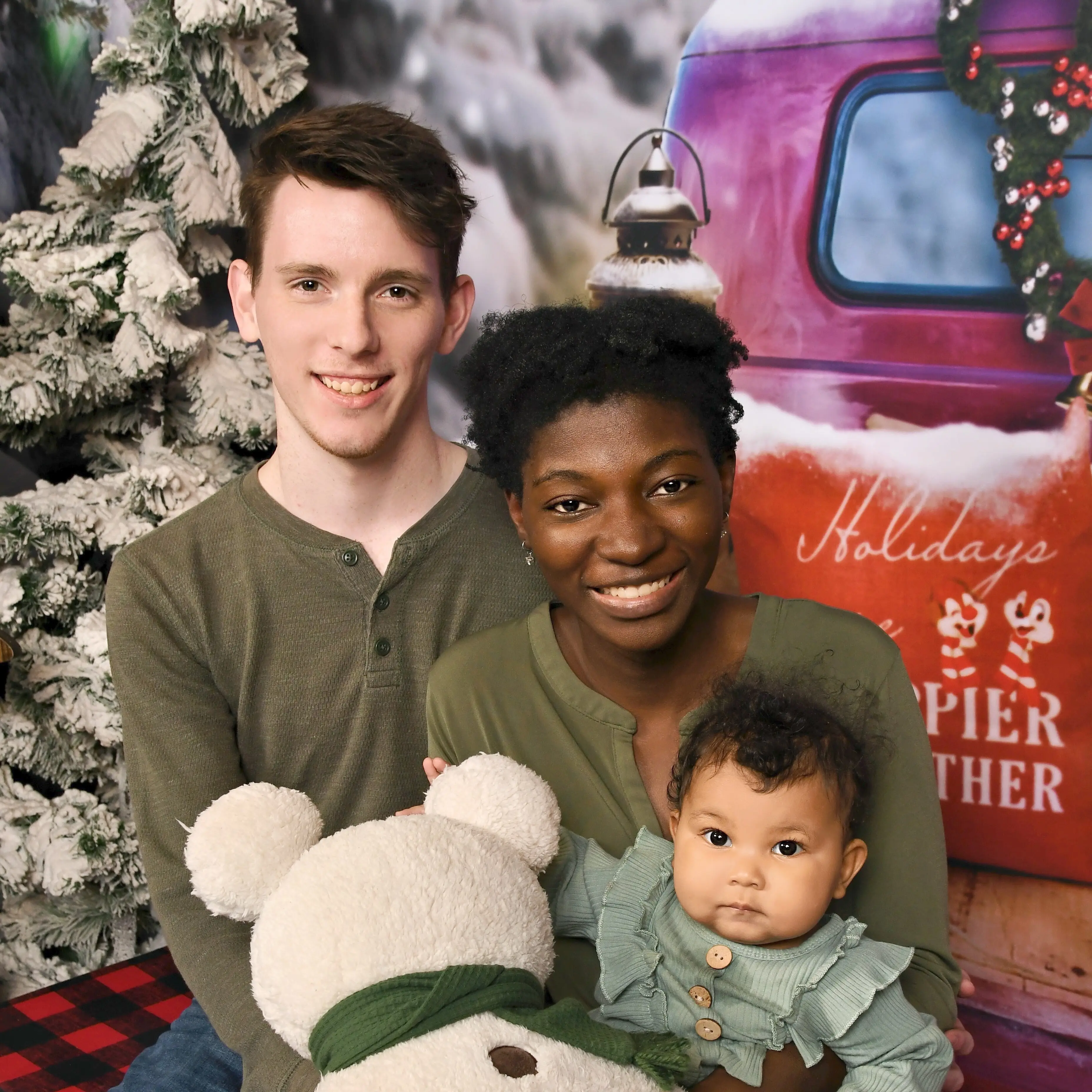 The family celebrating their first Christmas together